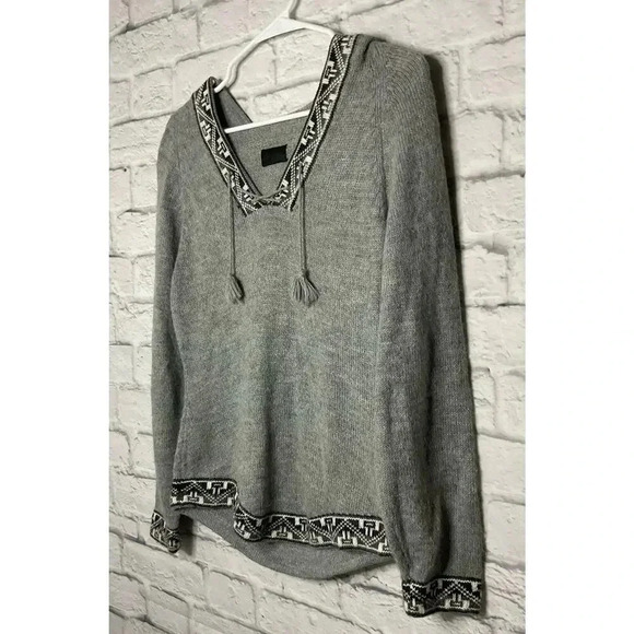 Arte Inka-Berfass Alpaca gray hooded boho vneck pullover sweater M - Picture 2 of 6